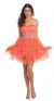 Strapless Rhinestone Waist Ruffled Short Party Prom Dress in Coral